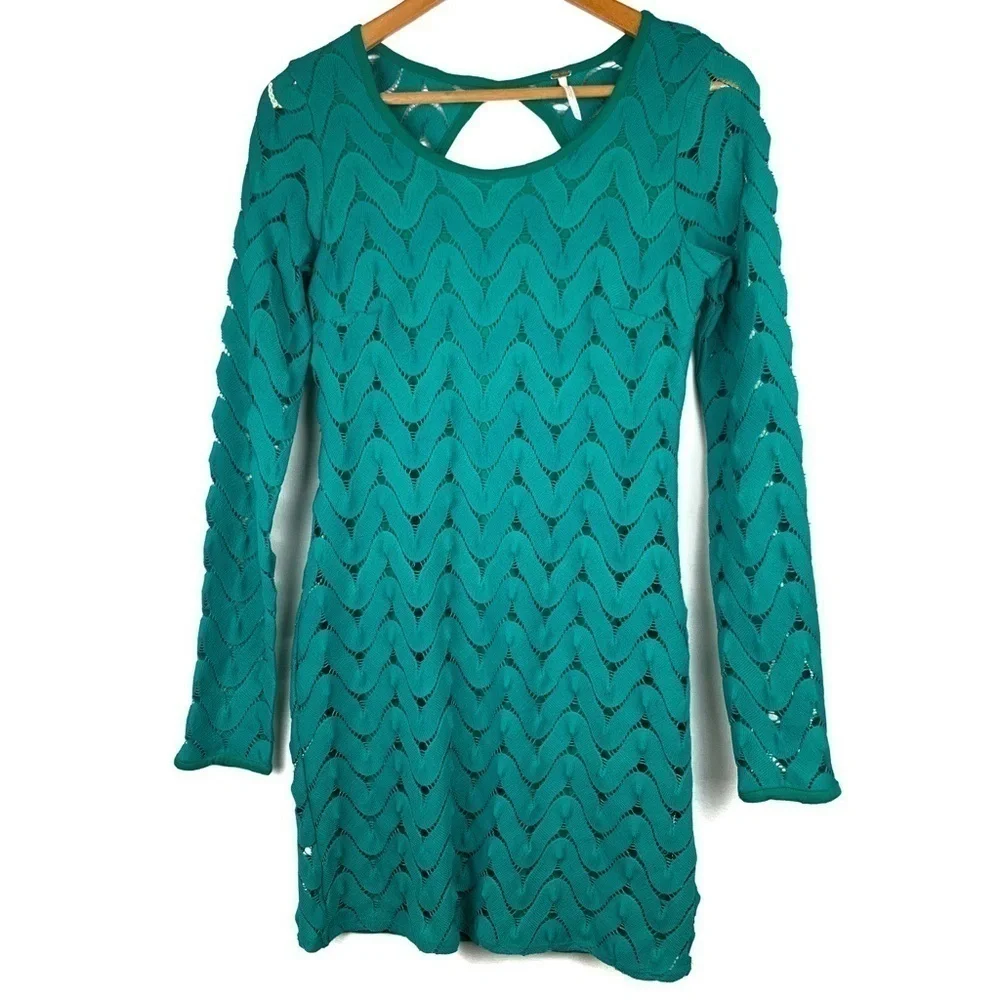Free People Wild Thing weave crochet long sleeve dress